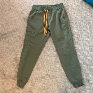 Figs Olive Joggers scrubs with Orange Drawstring
